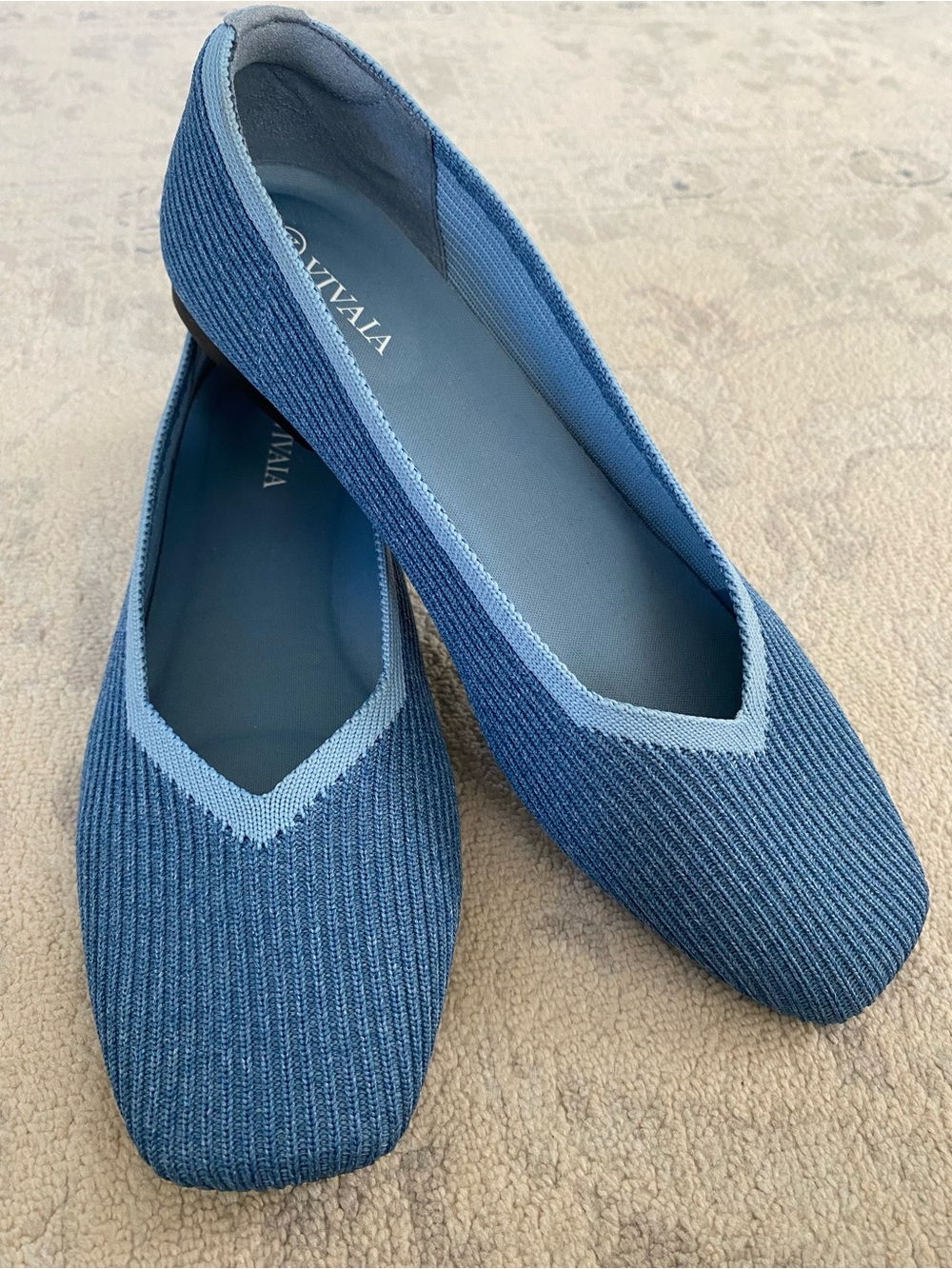 Vivaia Margot 2.0 Square Toe V-Cut Flats Ribbed Blue 38 US 7-7.5